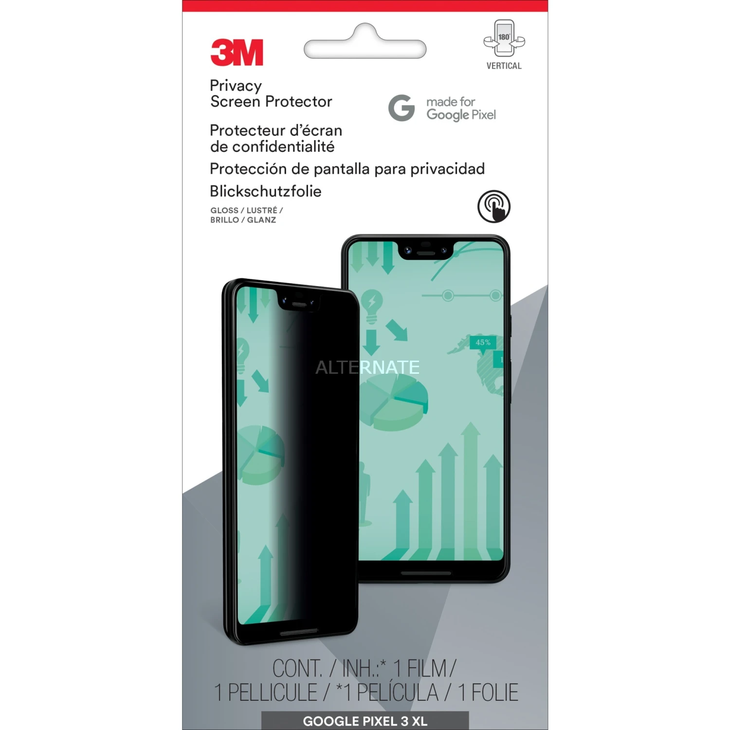 Displayschutzfolien 3M Blickschutzfilter (schwarz, Google Pixel 3 XL)