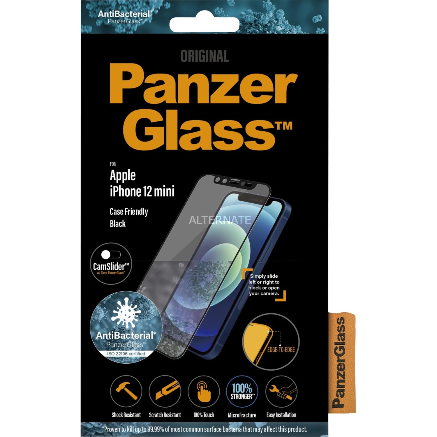 Displayschutzfolien PanzerGlass Displayschutz Cam-Slider, Schutzfolie (transparent/schwarz, IPhone 12 Mini)