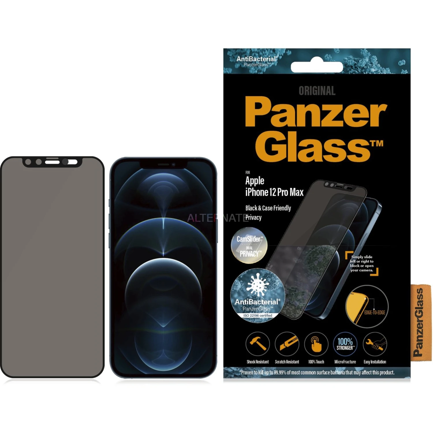 Displayschutzfolien PanzerGlass Displayschutz Dual-Privacy, Schutzfolie (schwarz, IPhone 12 Pro Max) – Bild 3