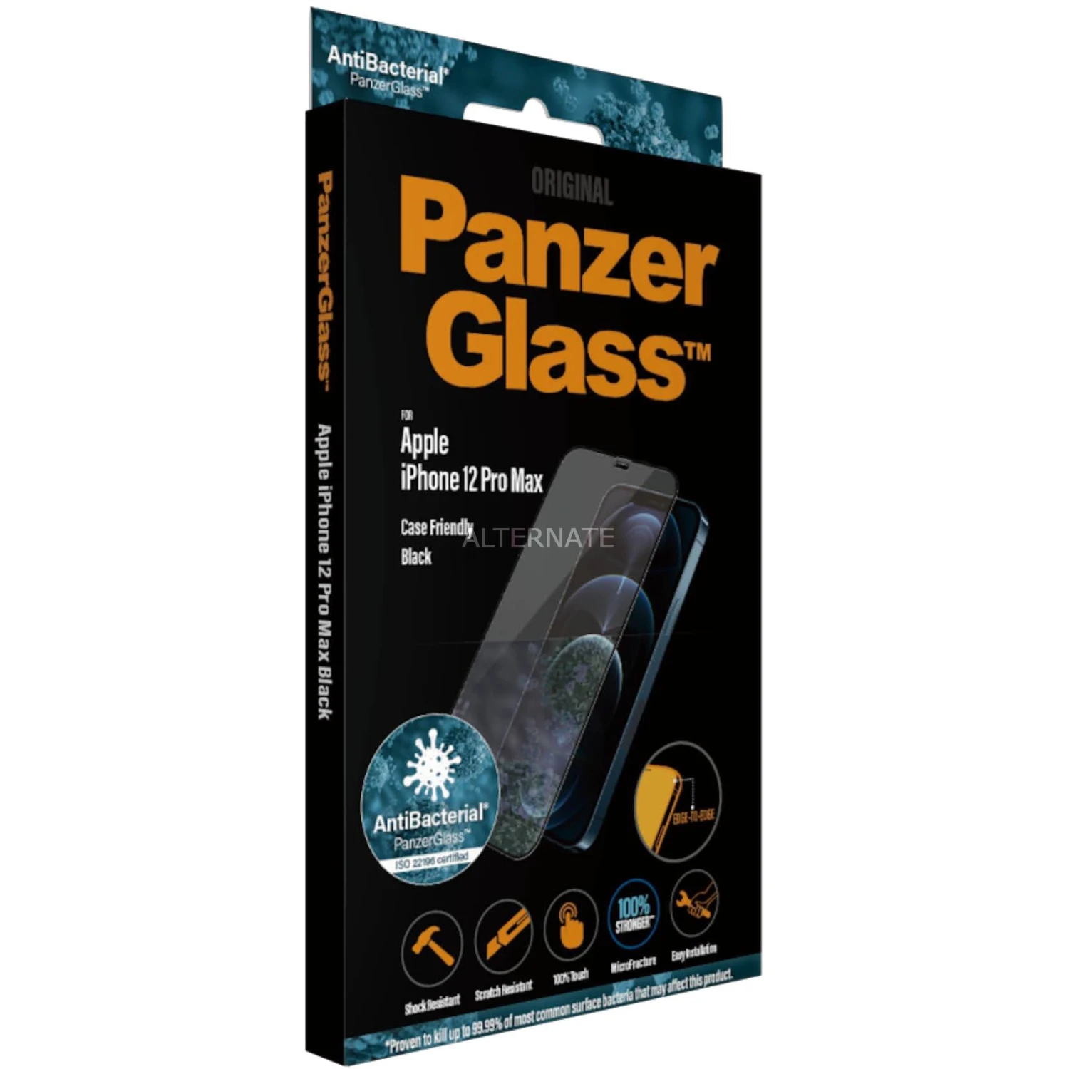 Displayschutzfolien PanzerGlass Displayschutz, Schutzfolie (transparent/schwarz, IPhone 12 Pro Max)