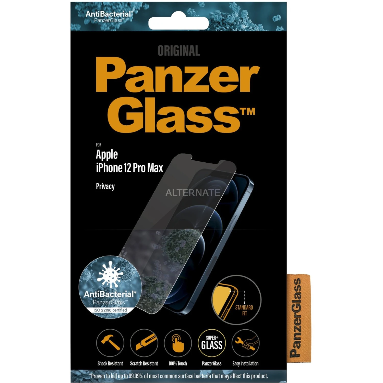 Displayschutzfolien PanzerGlass Privacy, Schutzfolie (schwarz, IPhone 12 Pro Max)
