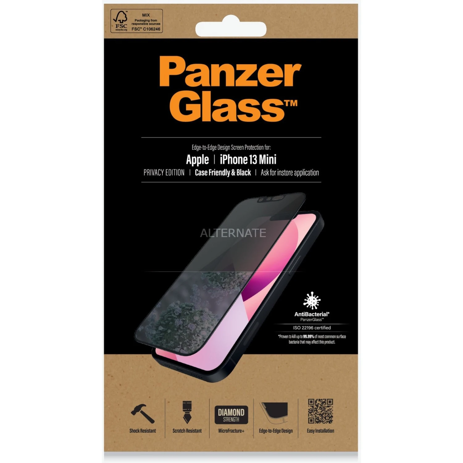 Displayschutzfolien PanzerGlass Privacy, Schutzfolie (schwarz/schwarz, IPhone 13 Mini) – Bild 2