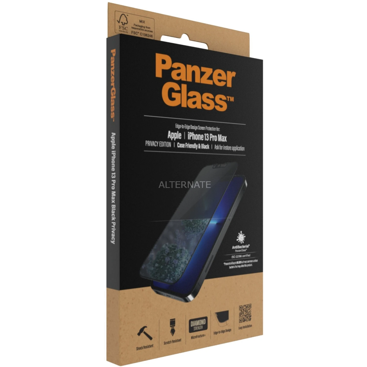 Displayschutzfolien PanzerGlass Privacy, Schutzfolie (schwarz/schwarz, IPhone 13 Pro Max)