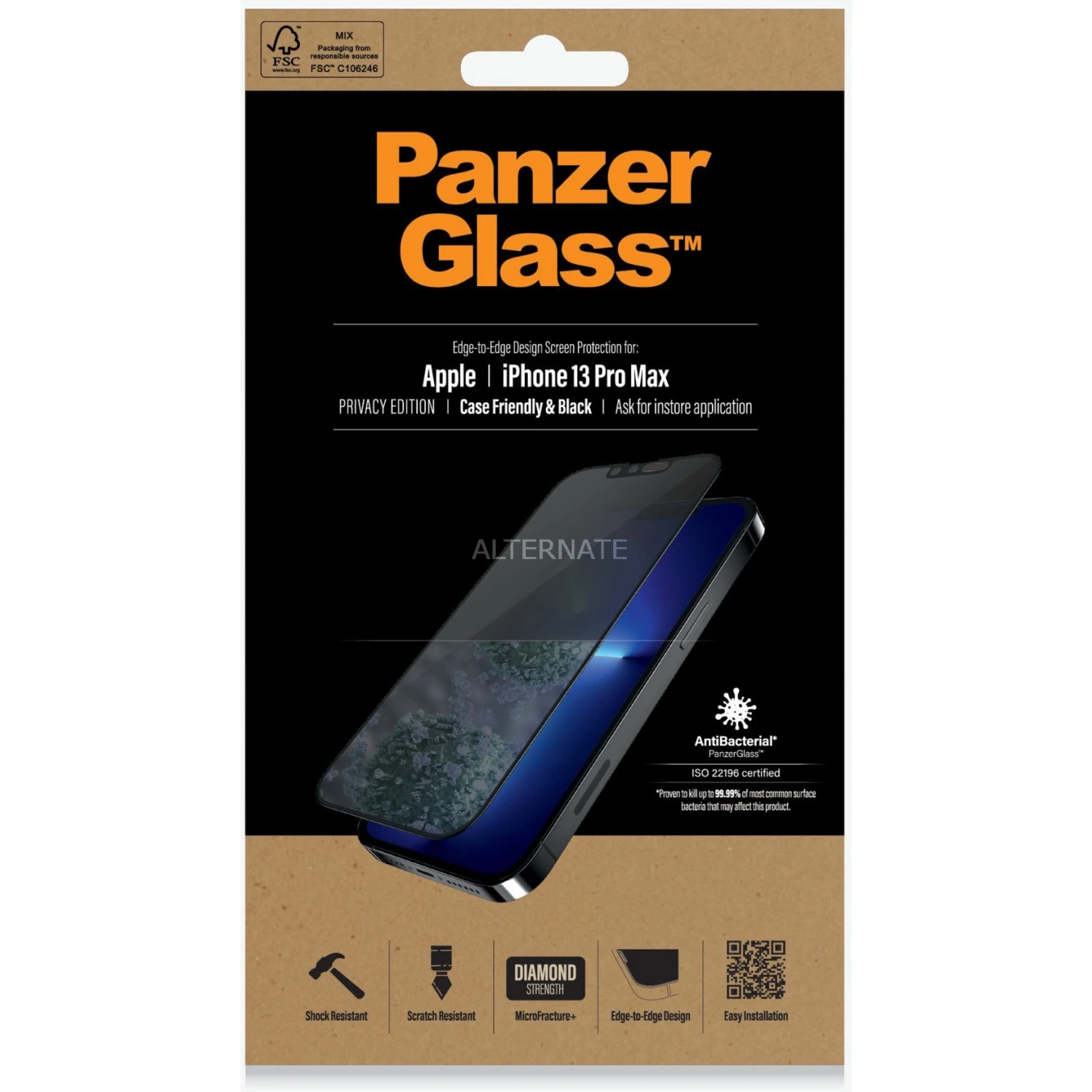 Displayschutzfolien PanzerGlass Privacy, Schutzfolie (schwarz/schwarz, IPhone 13 Pro Max) – Bild 2