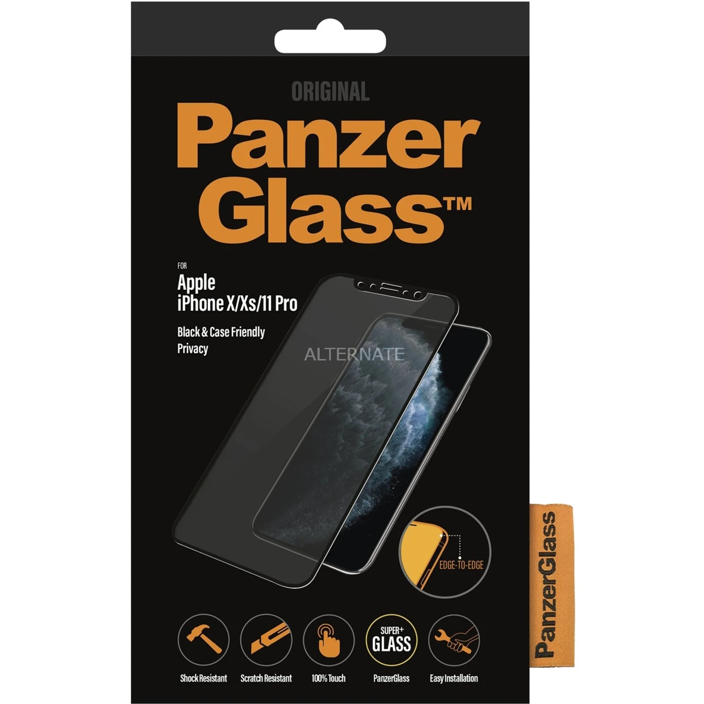 Displayschutzfolien PanzerGlass Privacy, Schutzfolie (transparent/schwarz, IPhone X / Xs / 11 Pro)