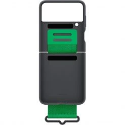 Handy Hüllen SAMSUNG Silicone Cover Mit Band, Handyhülle (schwarz/grün, Samsung Galaxy Z Flip4)