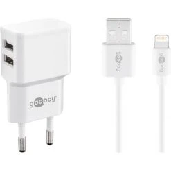 Handy Ladegeräte Goobay Apple Lightning Dual Ladeset 2,4 A, Ladegerät (weiß)