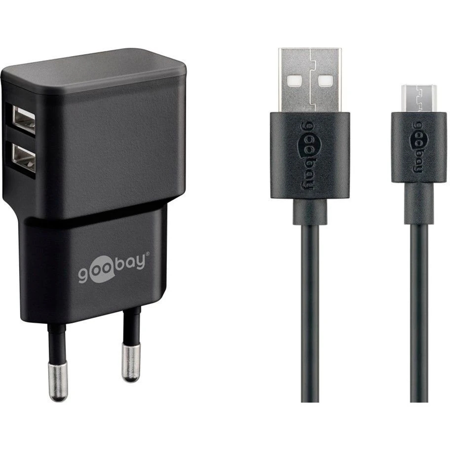 Handy Ladegeräte Goobay Micro USB Dual Ladeset 2,4 A, Ladegerät (schwarz)