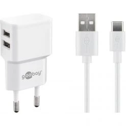 Handy Ladegeräte Goobay USB-C Dual Ladeset 2,4 A, Ladegerät (weiß)